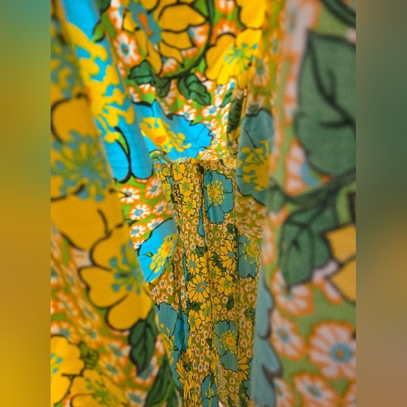 Jack Hartley 1960s Retro Yellow Blue Floral Keyhole Flutter Sleeve Maxi Dress - Picture 8 of 11